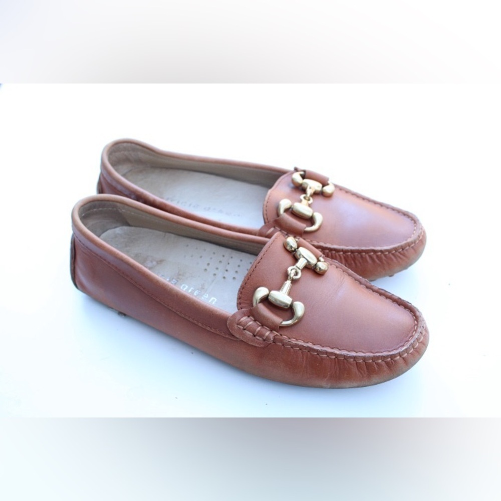 Patricia Green Brown Leather Loafers with Gold Horsebit